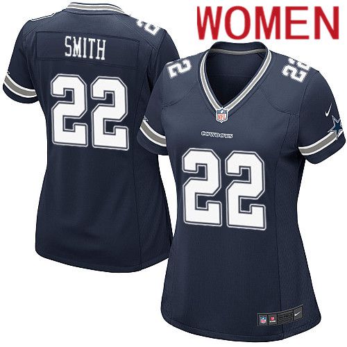 Women Dallas Cowboys #22 Emmitt Smith Nike Navy Game Team NFL Jersey->women nfl jersey->Women Jersey